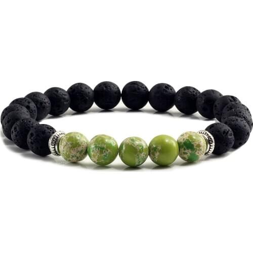 Natural Men Beads Bracelets 8mm Black Lava Stone Healing Balance Reiki Prayer Elastic Rope Bracelet For Women Yoga Charm Jewelry