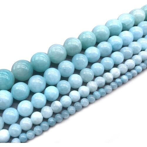 Natural Stone Light Blue Jades Loose Round Beads 15" Strand 4 6 8 10 12MM Pick Size For Jewelry Making Bracelet Necklace