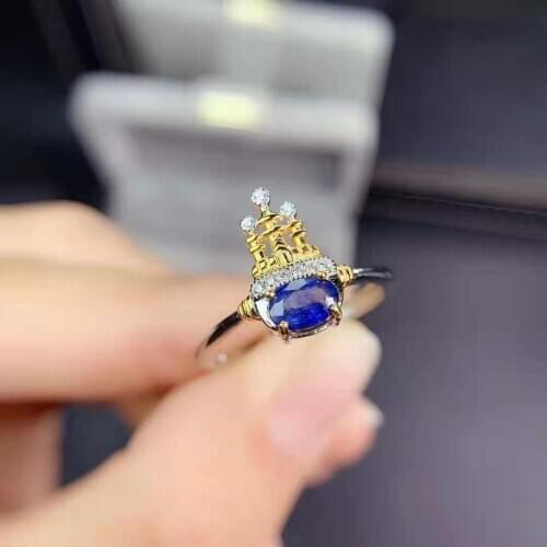 Natural Sapphire Castles Ring S925 Sterling Silver Fine Fashion Charming Jewelry for Women Free Shipping MeibaPJFS
