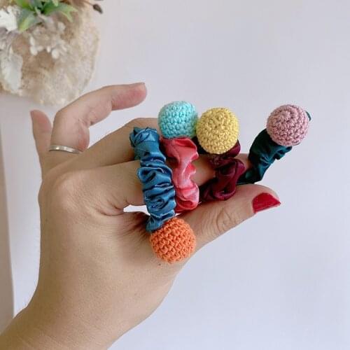 New Large intestine elastic hair ring with handmade wool ball For Girls Children Headband Kids Accessories
