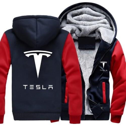New Winter Mens Tesla Jacket Casual Fashion Long Sleeve Zipper Hooded Plush Warm Sport Coat European Size S-5XL
