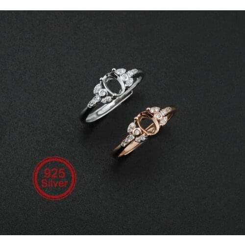 4x6MM Vintage Style Oval Prong Bezel Rose Gold Plated Solid 925 Sterling Silver Adjustable Ring Settings for Gemstone 1224027