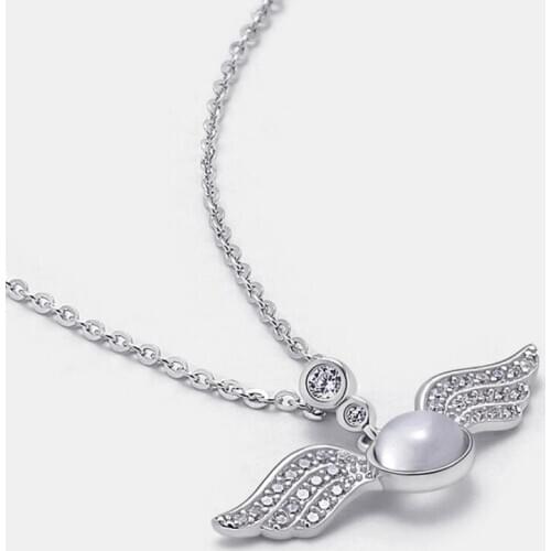925 Sterling Silver Opal Angel Wings Charm Pendant Choker Necklace For Girl Women Statement Wedding Jewelry dz276