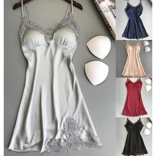 Hot V Neck Satin Lace Lingerie Dress Nightgowns Fashion Casual Nightwear Babydoll Sleepwear Women Summer Sexy Sleep Dress