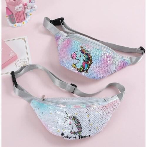 Cute Unicorn Waist Bag Fanny Pack For Women Fashion Sequins Girls Purse Shoulder Belt Bags Kids Waist Packs Cartoon Phone Pouch