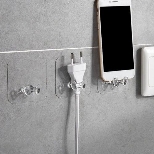 Transparent Power Plug Hook Adhesive Storage Hooks Wire Plug Bracket Hooks Two-Phase Plug Can Be Stored