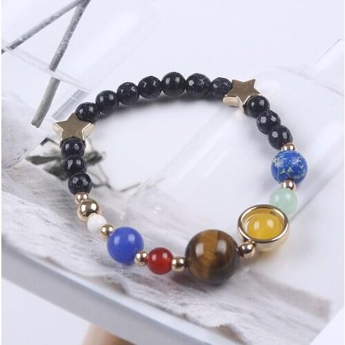 Elastic 7 Chakra Charm Bracelet With Shining Blue Sand Stone And Gemstone Pop Accessories