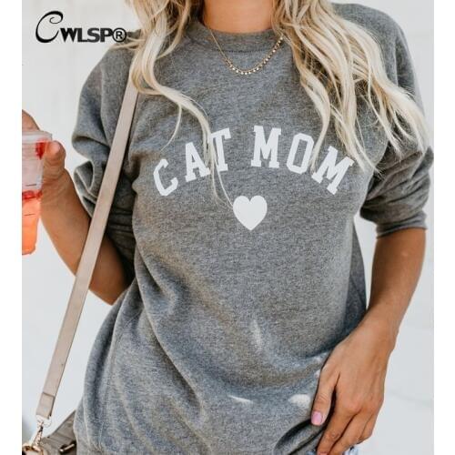 CWLSP 2018 DOG CAT MOM Funny Letter Print Sweatshirt For Women Full Sleeve Casual Tops Female Autumn Clothes Feminina QA2742