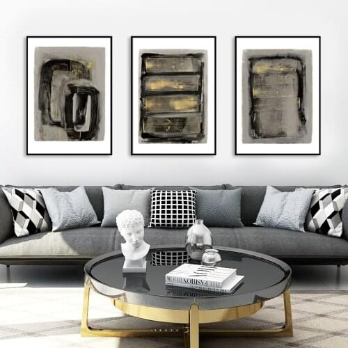 Modern Nordic Oil Style Gold Black Gray Wall Art Canvas Painting Abstract Poster Print Wall Picture for Living Room Home Decor