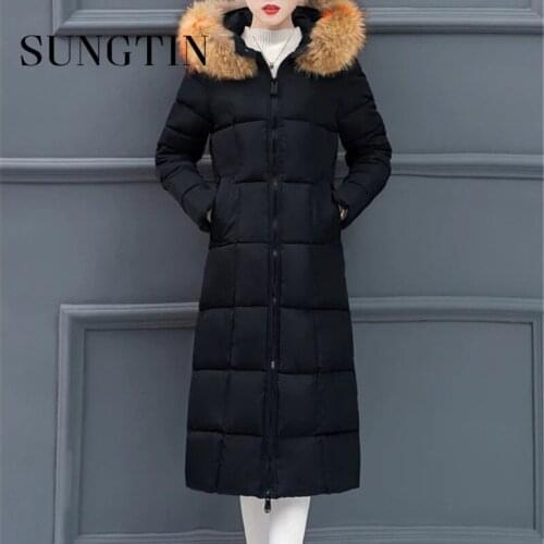 Sungtin Multicolor Warm Fur Collar Parkas Women Winter Plus Size 4XL Quilted Puffer Long Jacket Female Slim Hooded Coat Korean