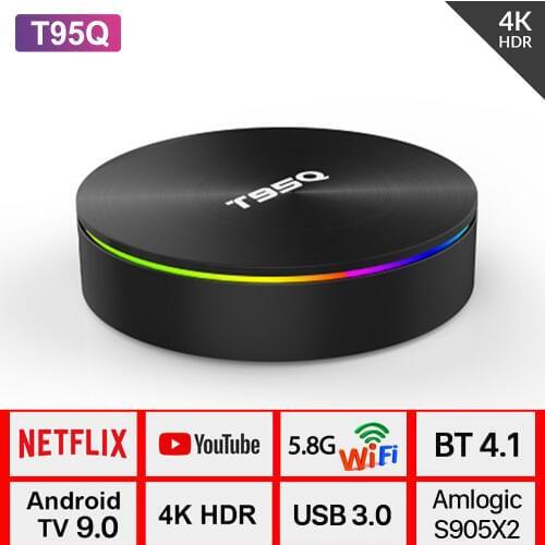 T95Q Android 9.0 Set Top box 2.4G+5.8G Dual-band wifi H.265 BT 4.1 S905X2 Quadcore USB 3.0 HDR H.265 4K Media Player T95Q TV Box