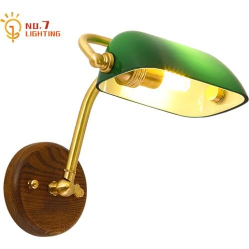 Retro Vintage Green Lampshade Bronze Bank Wall Lamps Industrial Led E14 Mirror Front Lights Bedroom Study Aisle Bedside Loft