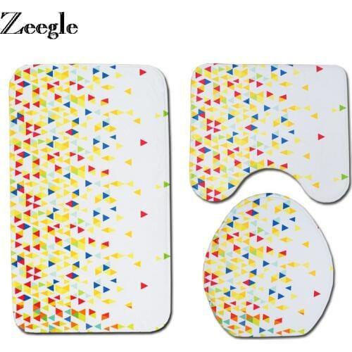 Zeegle Bath Mats Bathroom European Bathroom Rug Non-slip Toilet Mats Bathroom Carpet Flannel Toilet Lid Cover Bath Rugs Foot Mat