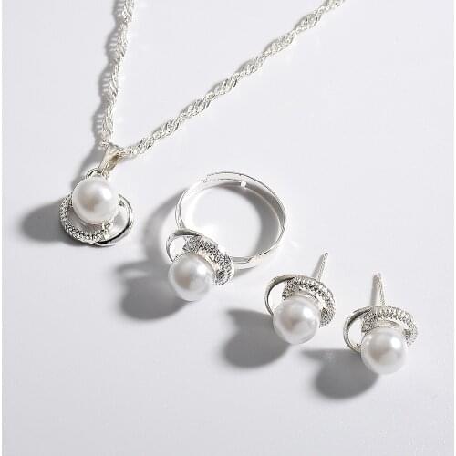 Pearl Necklace Earrings Ring Jewelry Sets Ring Necklace Earrings Jewellery Sets For Women Wedding Party Bridal Jewelry O205