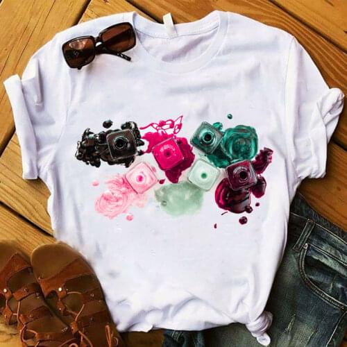2020 Womens T-shirt 3D Finger Nail Paint Color Graphic Fashion Tops Female Tshirt O Neck Loose Streetwear Short Clothes