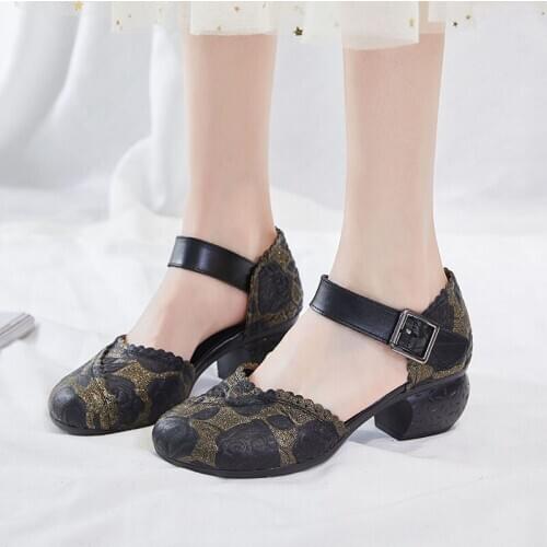 YourSeason 2021 Ladies Genuine Leather Buckle Strap Print Vintage Shoes Sewing Casual Women Handmade Platform Sandals