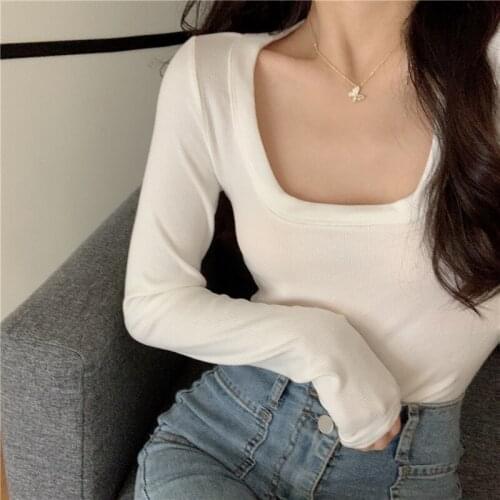 Women Casual Long Sleeve O-Neck Pullover Short Top T-Shirt Ladies Bodycon Sexy Bottoming Shirt Autumn Clothing Party Clothes