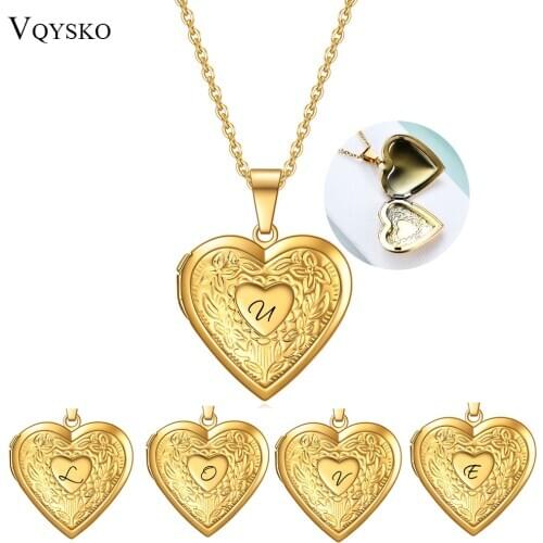 Customize A-Z Initials Pendant Frame Necklace For Women Gold Color Openable Letter Charm Family Jewelry Photo Necklace Gift