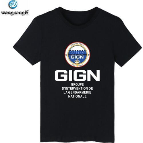 2019 France Special Elite Police Forces Unit GIGN Raid BRI Black T shirt Men Short Sleeve T Shirts homme Cotton T-shirt Tops