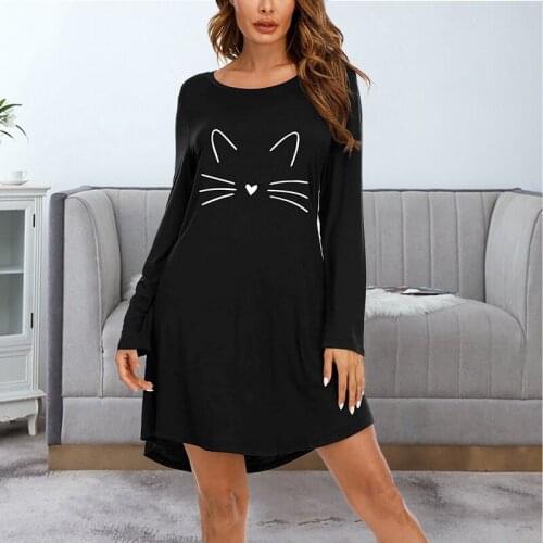 2020 Night Dress Women Nightgown Cartoon Print Sleepshirts Pregnant Woman Long-sleeve Nightie Nightdress Cotton Sleepwear 2XL