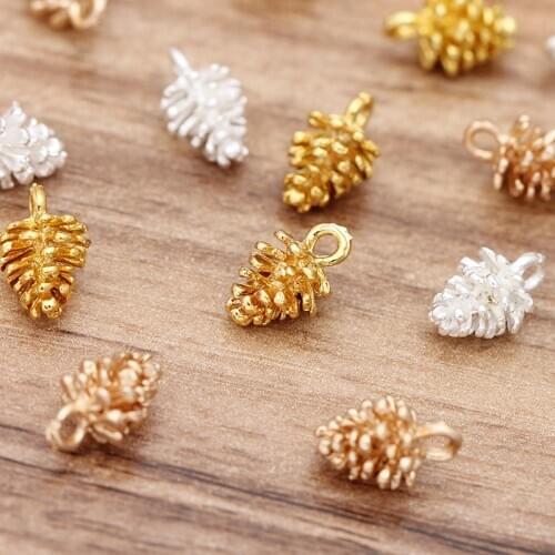 20pcs Metal Small Pine Cone Charm Pendants Gold Silver Accessories for Jewelry Making DIY Charms Pendant Supplies 12x7mm