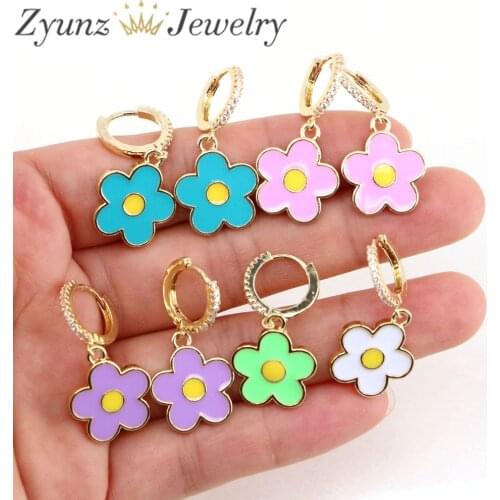 5 Pairs, Colorful Enamel Flower Earrings for Women Girls Fashion Jewelry Earrings Huggie Earring Pendientes