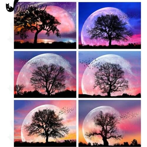 Tree Landscape Diamond Painting Sunset Mosaic 5D Diy Moon Cross Stitch Embroidery Handmade Inlaid Craft Home Decoration Gift