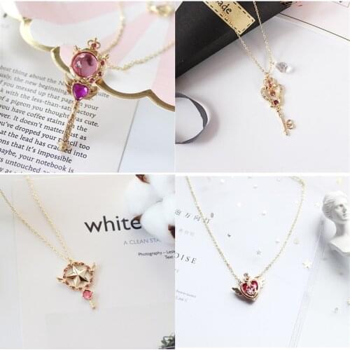 Anime Card Captor Sakura The Clow Magic Star Wand Metal Crystal Cosplay Pendant Necklace