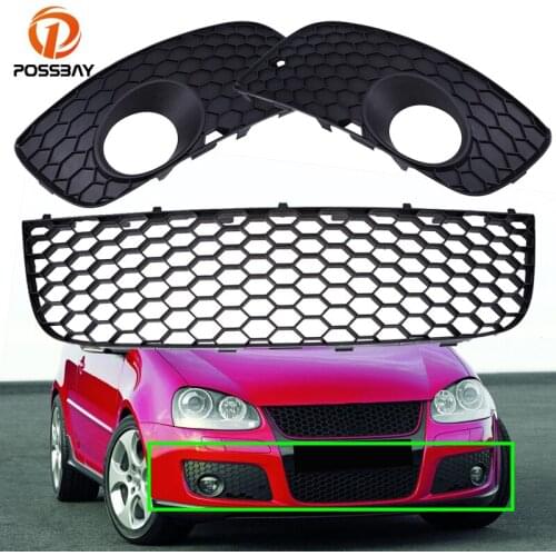 POSSBAY 1Set Car Fog Lights Front Bumper Center Left Right Grille Auto Racing Grills for VW Jetta/Bora/Golf Mk5 GTI 2004-2010