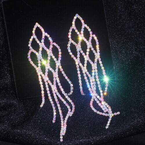 Shiny Rhinestone Long Drop Dangle Earrings For Women Korean Crystal Earrings 2021 Earrings Fashion Wedding Jewelry Accessories