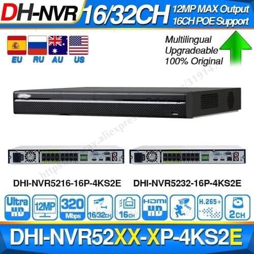 Dahua Original Pro NVR NVR5216-16P-4KS2E NVR5232-16P-4KS2E 16CH PoE Port 8CH 800m E-POE Max 320Mbps Network Video Recorder