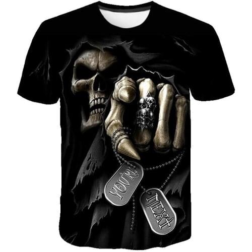 Popular Riding a Motorcycle Skull 3d Print T Shirt Men Women Summer Casual Short Sleeve O-neck Streetwear Tops & Tees S-6XL
