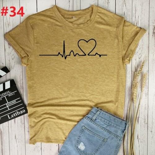 Love Heartbeat Womens T-shirt Casual Harajuku T-shirt Printing Female T-shirt O-neck Girl Top T-shirt Graphics Funny Top Woman