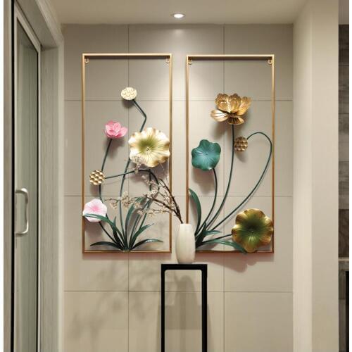 Chinese Wrought Iron Lotus Wall Hanging Crafts Home Livingroom Wall Decoration Sofa Background Wall Sticker Mural Ornament Decor