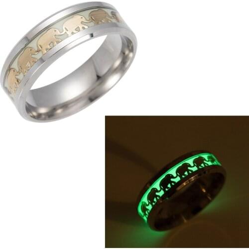 Vintage Golden Elephant Band Rings For Men Women Luminous Stainless Steel Glow in The Dark