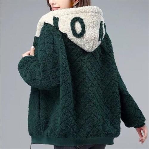 Winter Jacket Female 2021 Fashion New Lamb velvet Stitching Student Hooded Coat Short Warm Women Zipper Wool Outwear Casual Tops