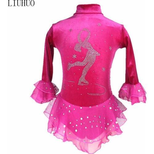 Figure Skating Dress Womens Girls' Ice Skating Dress Two colors of red purple Iceman drilling pattern 7 split sleeves