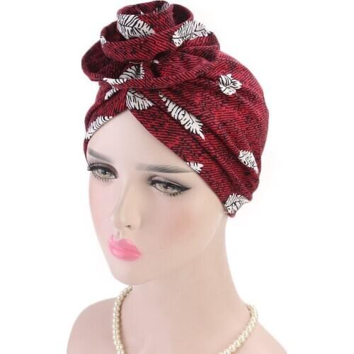 Fashion Cotton Print Women Turban caps Big Flower Headscarf Bonnet India Africa Hat Muslim Turban Hijab Hair loss hat