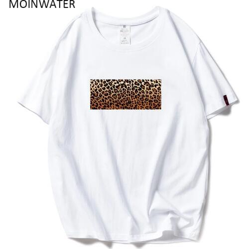 MOINWATER Women Brand New Leopard Print White Black T shirts Ladys Casual Cotton Summer Tees&Tops Female Fashion T-shirt MT1961