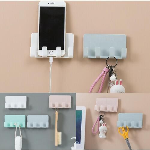 Wall Kitchen Bath Storage Rack Bedroom Living Room Mobile Phone Holder Socket Charging Bracket Stand Shelf Mount Home Storage