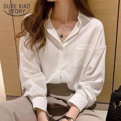 New Womens Shirt Plus Size Loose Long Sleeve Shirts Lady Classic Chiffon Blouse Female Simple Style Tops Clothes Blusas 9357