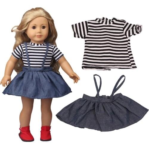 2021 New Pattern Clothes Striped Denim Skirt Suit Fit 18 Inch American&43cm Baby New Born Doll Clothes Accessories
