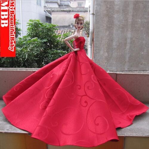 New Handmade Princess Wedding Party Dress Clothes Gown For Barbie Doll Red dress