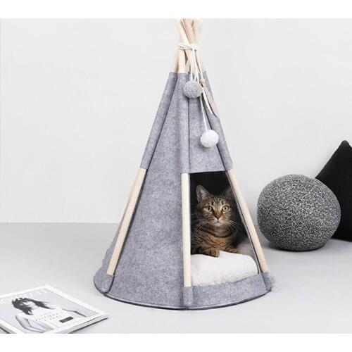 Portable Linen Pet Tent Dog House kitten House Washable Teepee Puppy Cat Indoor Outdoor Kennels Portable Teepee Cave with Mat