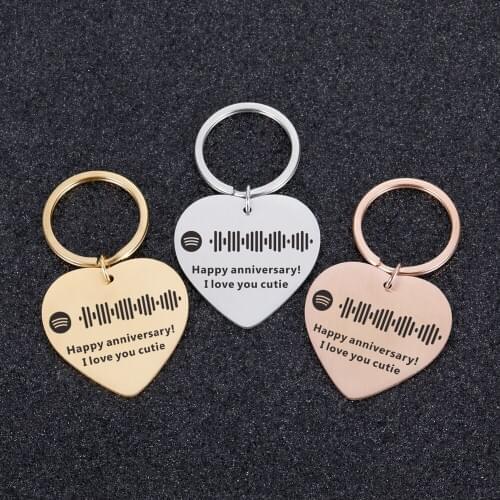 Personalized Music Spotify Scan Code Keychain for Women Men Stainless Steel Keyring Custom Laser Engrave Spotify Code Jewelry