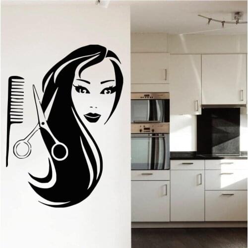 Sexy Salon Girl Beautiful Hair Barbershop Spa Wall Sticker Home Decoration Wall Sticker Vinyl Art Room Decor Free Shipping Y-389