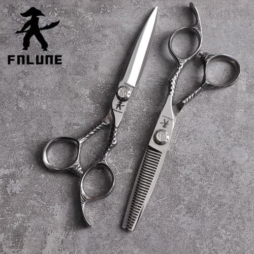 FnLune 440c Professional Hair Salon Scissors Cut Barber Accessories Haircut Thinning Shear Scissors Hairdressing Tools Scissors