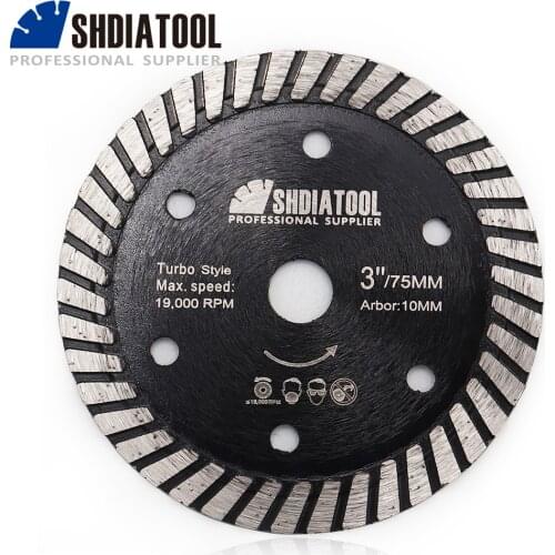 SHDIATOOL 1 pc 75mm Hot Pressed Diamond Turbo Blade 3 inch Cutting Disc for Granite Marble Concrete Masonry