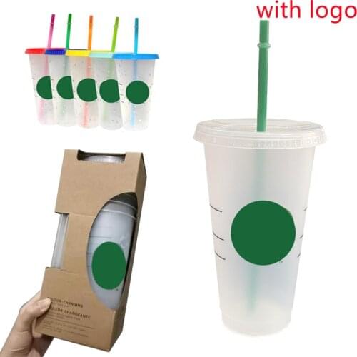 700ml Straw Cup With Lid With Logo Color Change Coffee Cup Reusable Cups Plastic Tumbler Matte Finish Coffee mug tazas