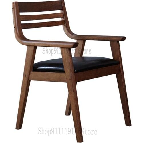 Solid Wood Armrest Japanese Walnut Simple Dining Chair Family Hotel Dining Room Study Stool Back Leisure Chair